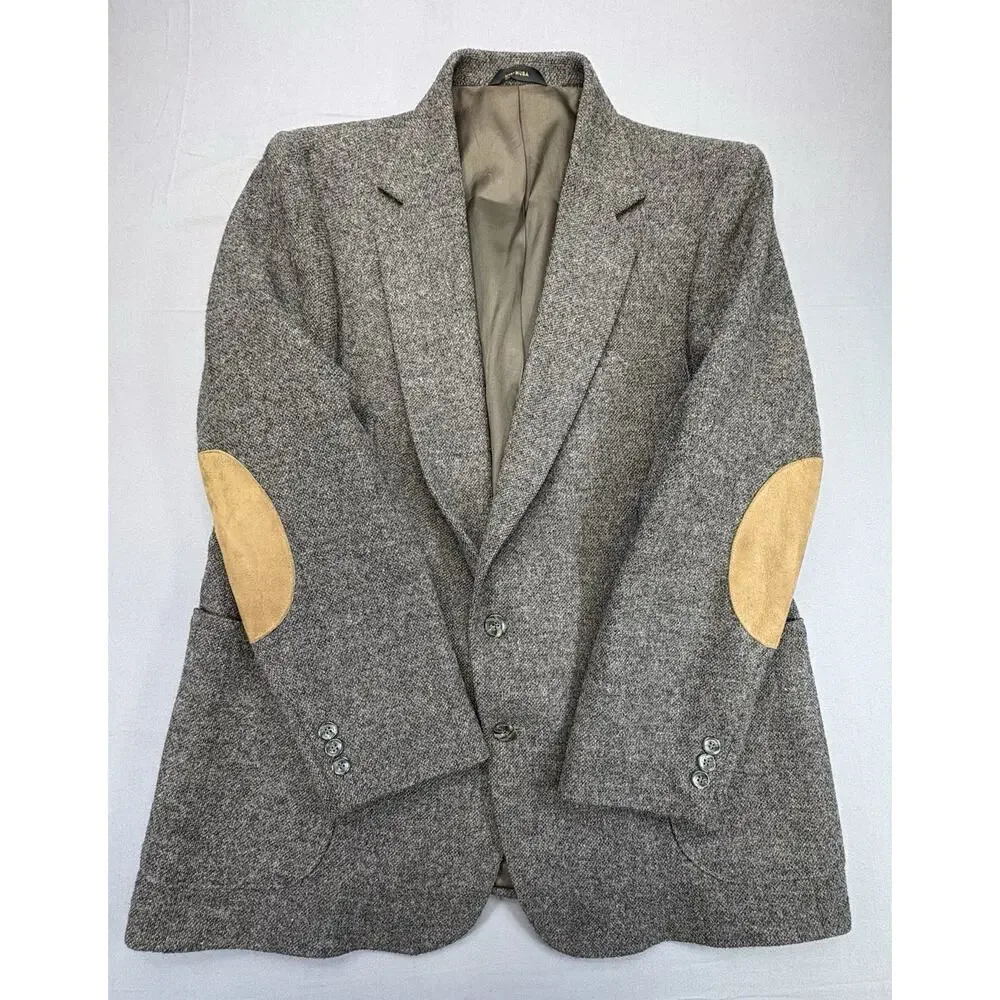 Imperial By Haggar Brown 100% Pure Wool Elbow Patch Two Button Blazer Jacket 46